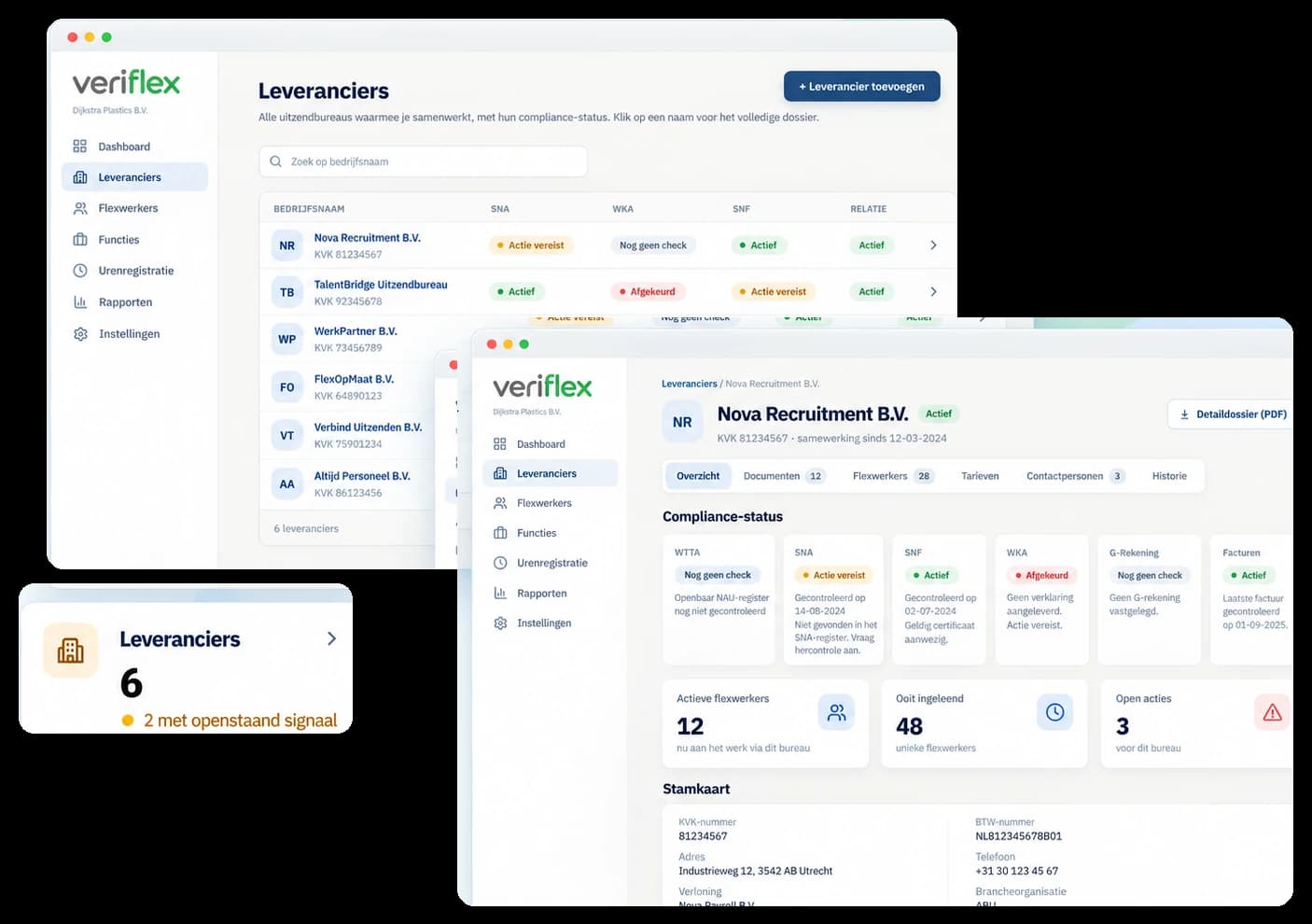 Voorbeeld van leveranciers en een leveranciersdossier in Veriflex