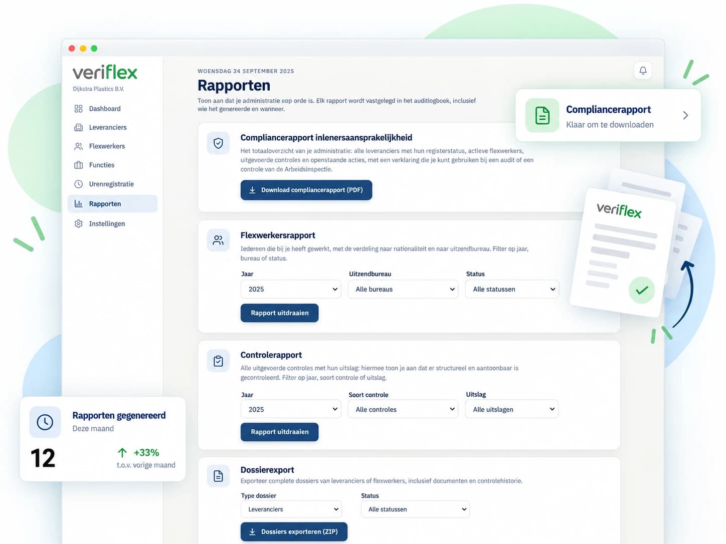 Voorbeeld van rapportages en dossierexport in Veriflex